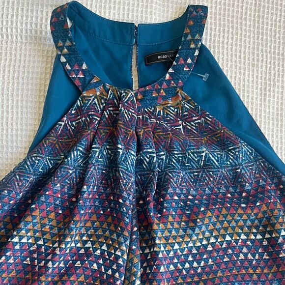 BCBG Max Azria Marrocal Blue Tapestry High Low Sleeveless Dress Size M - Picture 11 of 14